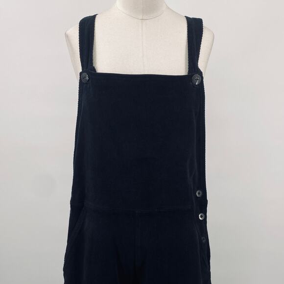 Vintage 90s Corduroy Overalls Wide Straight Leg Jumpsuit Black Womens Small - Picture 2 of 8
